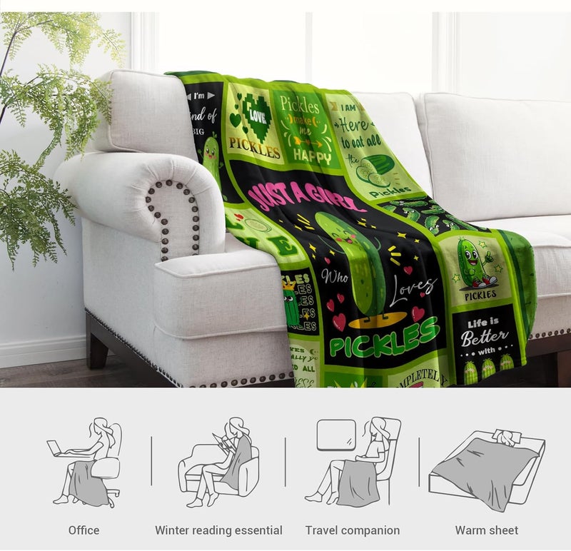 Levens Pickle Blanket Funny Dill Pickle Gifts for Pickle Lovers Girls Women 60"x50", Just A Girl Who Loves Pickles, Pickle Themed Gifts Soft Flannel Food Throw Blanket Pickle Decor for Couch Birthday Gift - Image 2